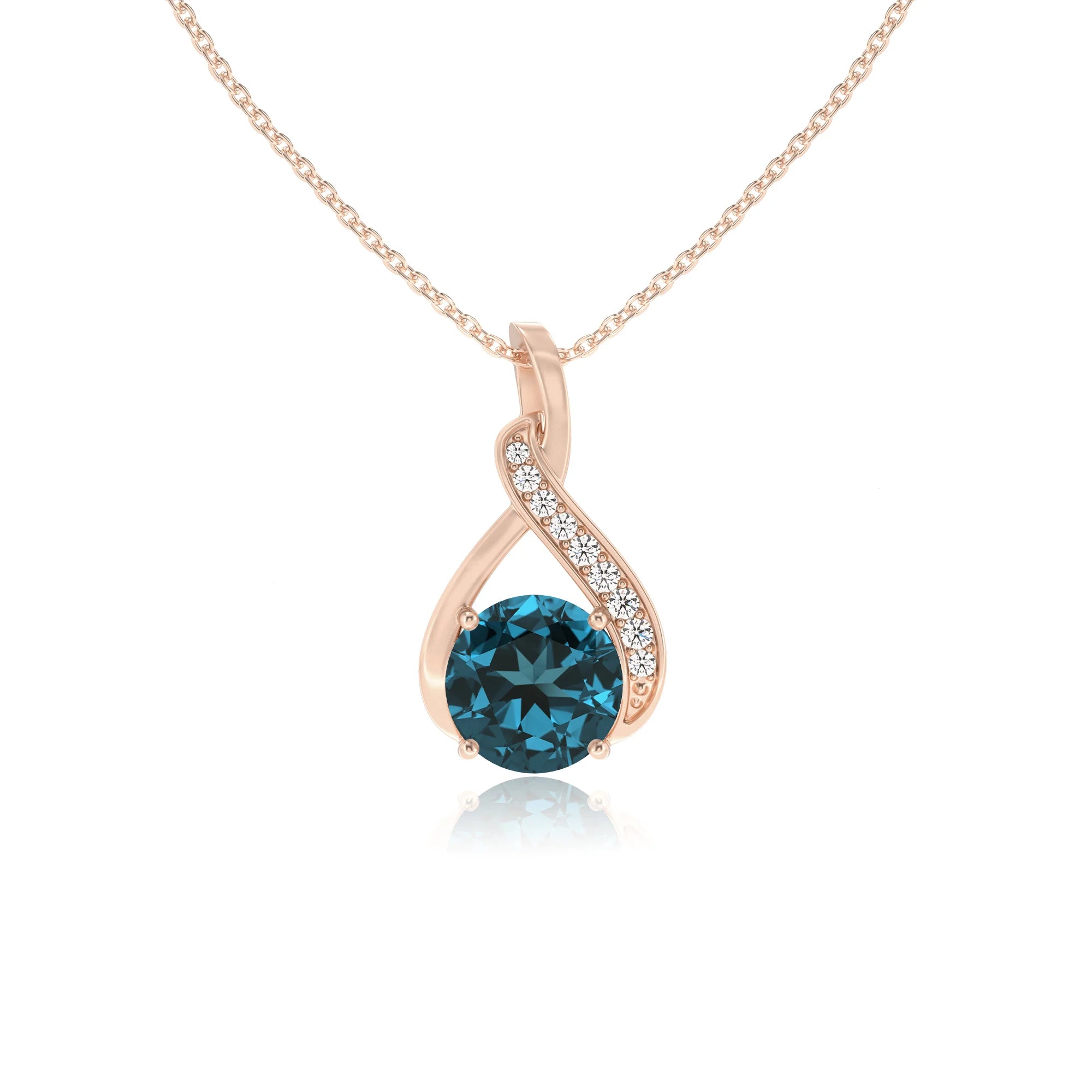 natural london-blue-topaz round solitaire necklaces in rose gold