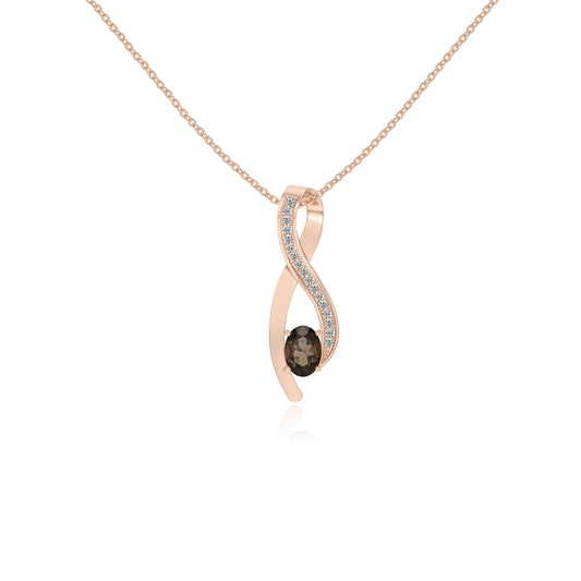 natural smoky-quartz oval solitaire necklaces in rose gold