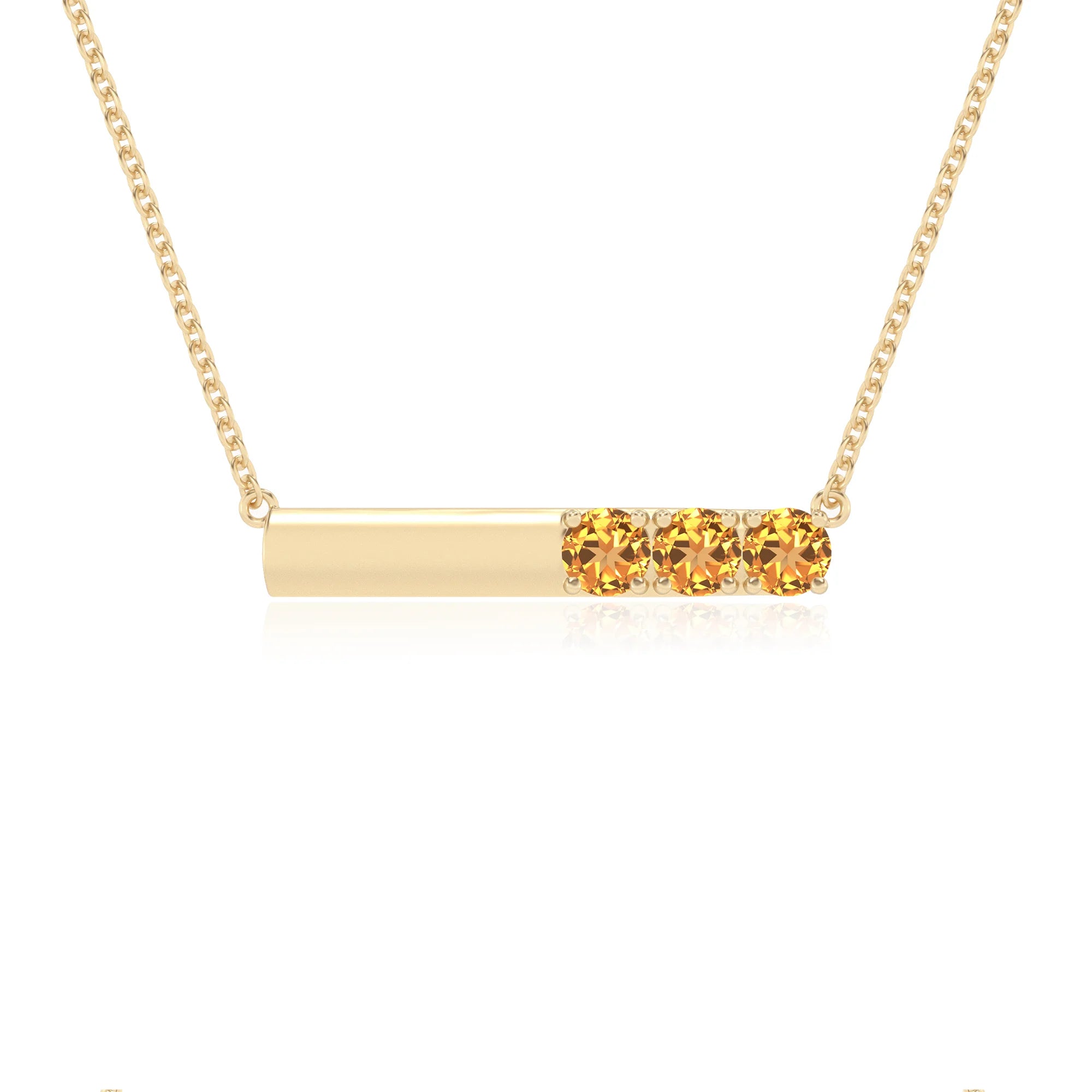 lab grown citrine round bar v-bale necklaces in yellow gold