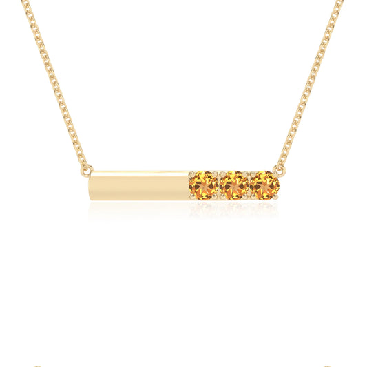 lab grown citrine round bar v-bale necklaces in yellow gold