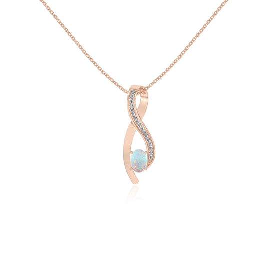 lab grown opal oval solitaire necklaces in rose gold