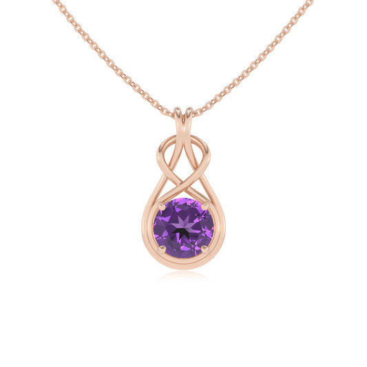 lab grown amethyst round solitaire necklaces in rose gold