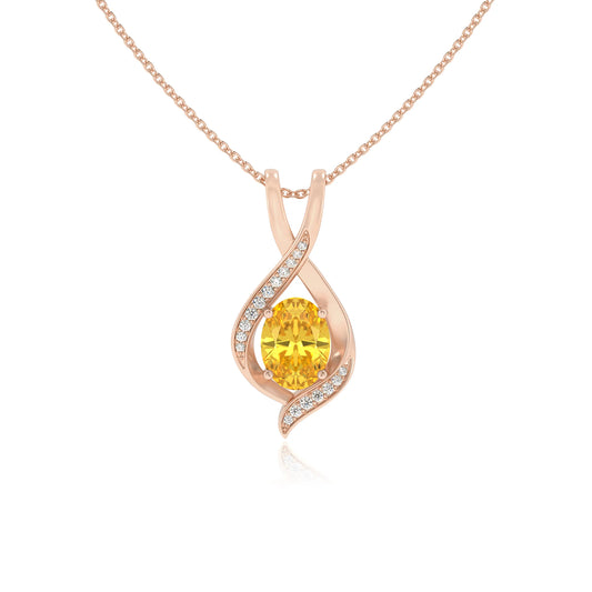 lab grown yellow-sapphire oval solitaire necklaces in rose gold