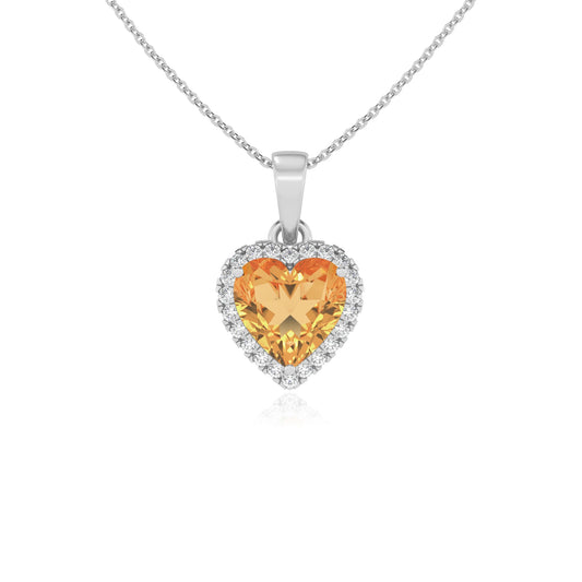 lab grown citrine heart solitaire necklaces in platinum