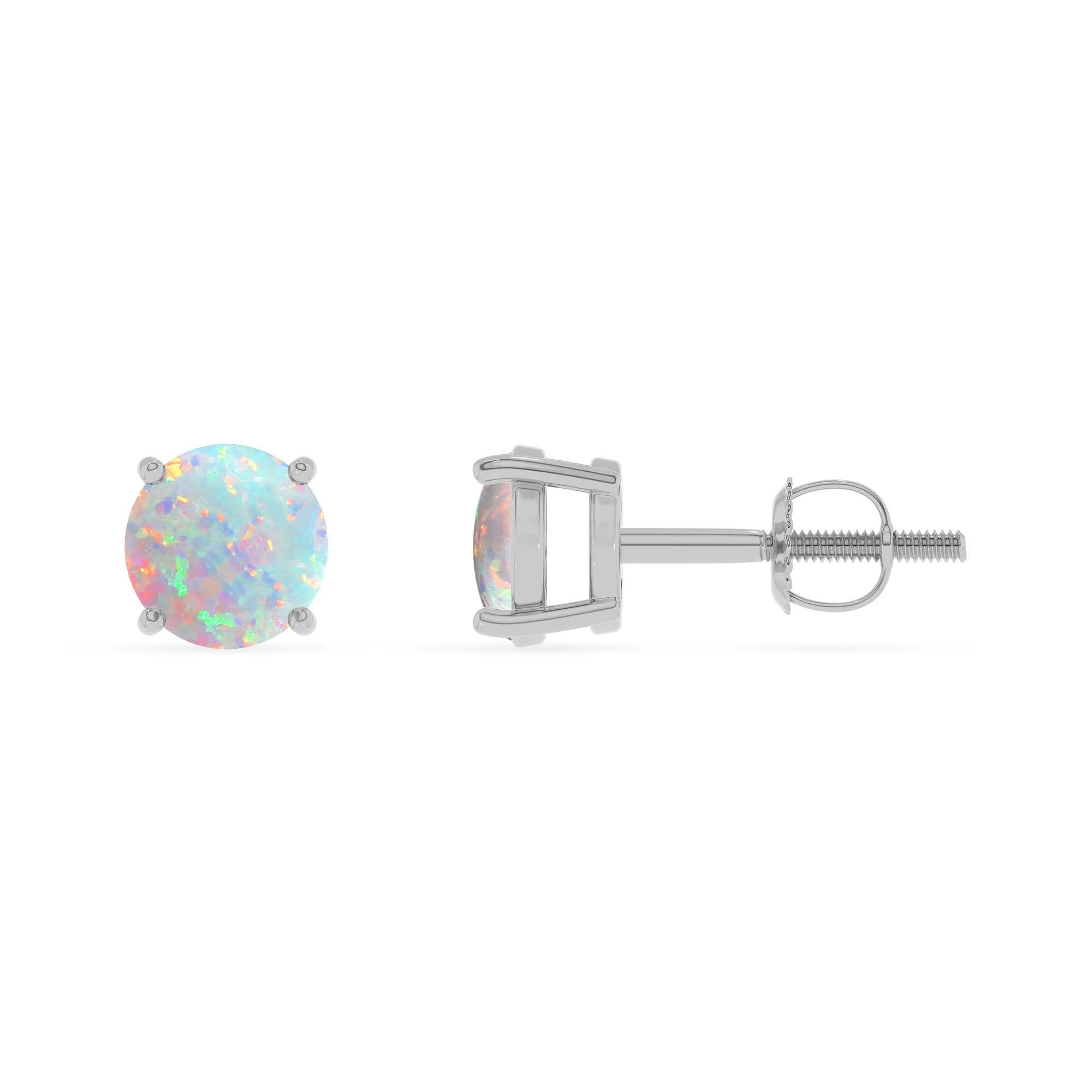 lab grown opal round stud earrings in platinum