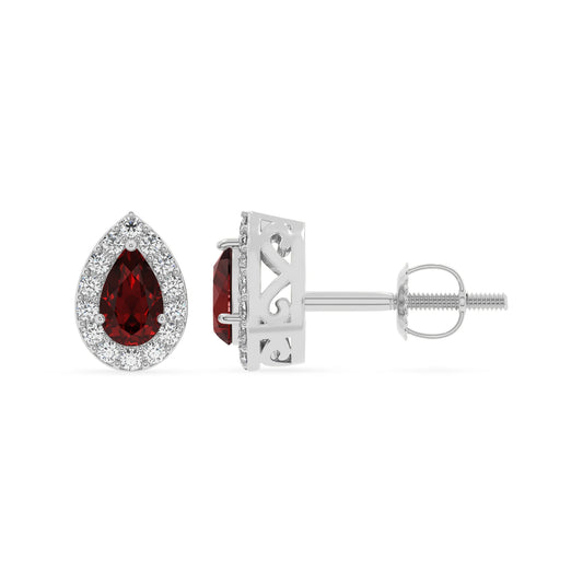 natural garnet pear stud earrings in white gold