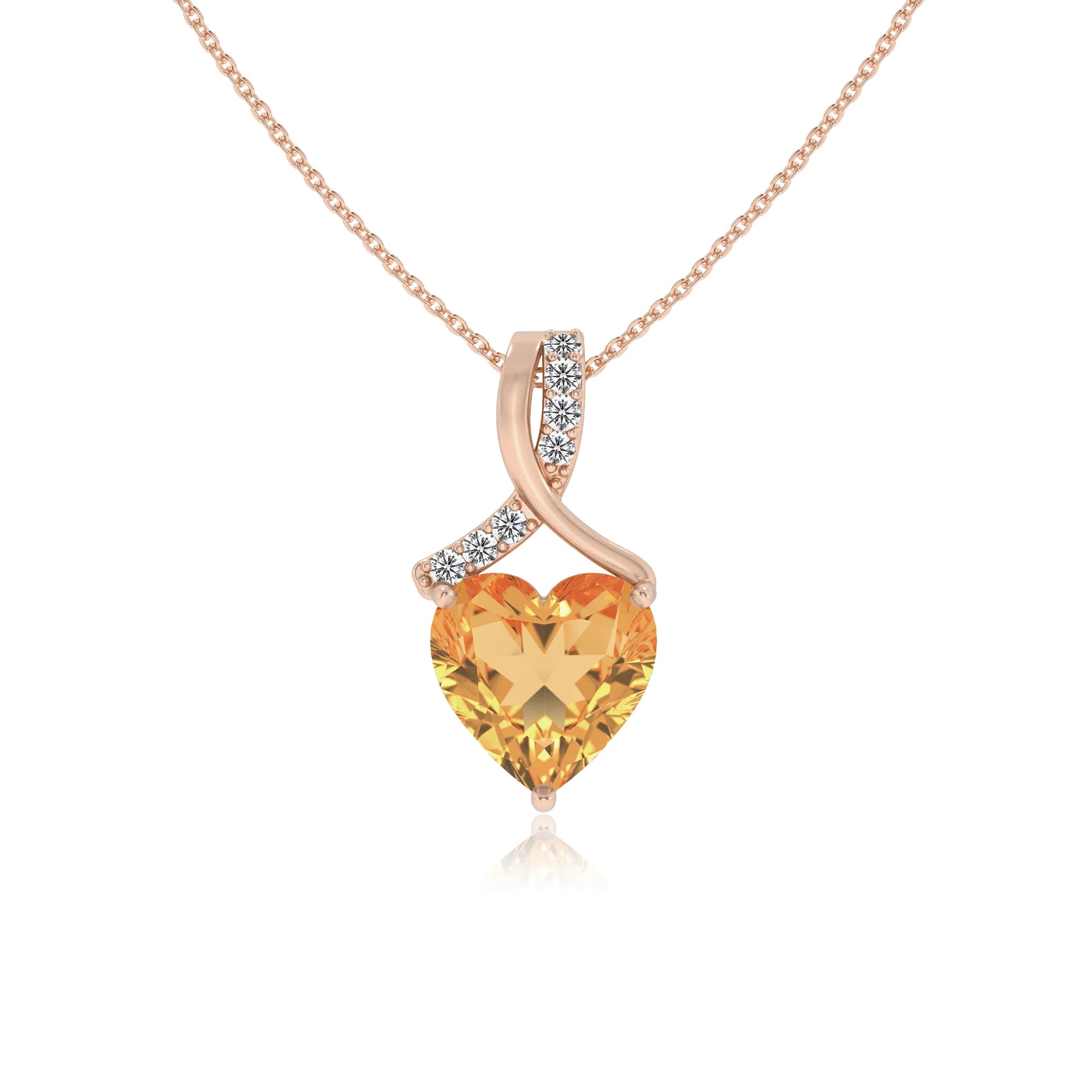 lab grown citrine heart solitaire necklaces in rose gold