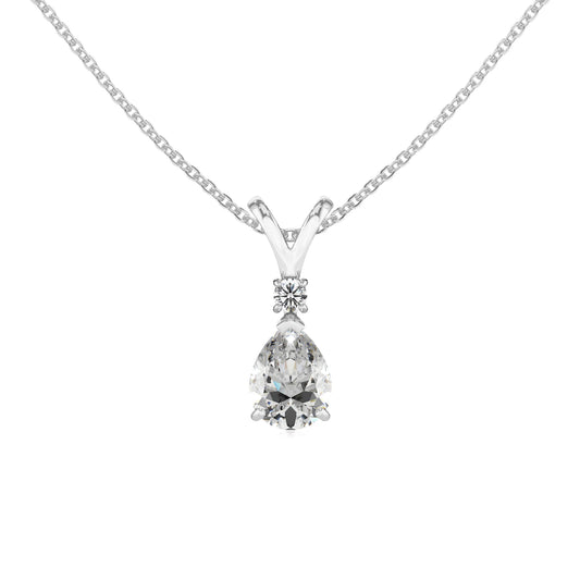 lab grown moissanite pear solitaire v-bale necklaces in platinum