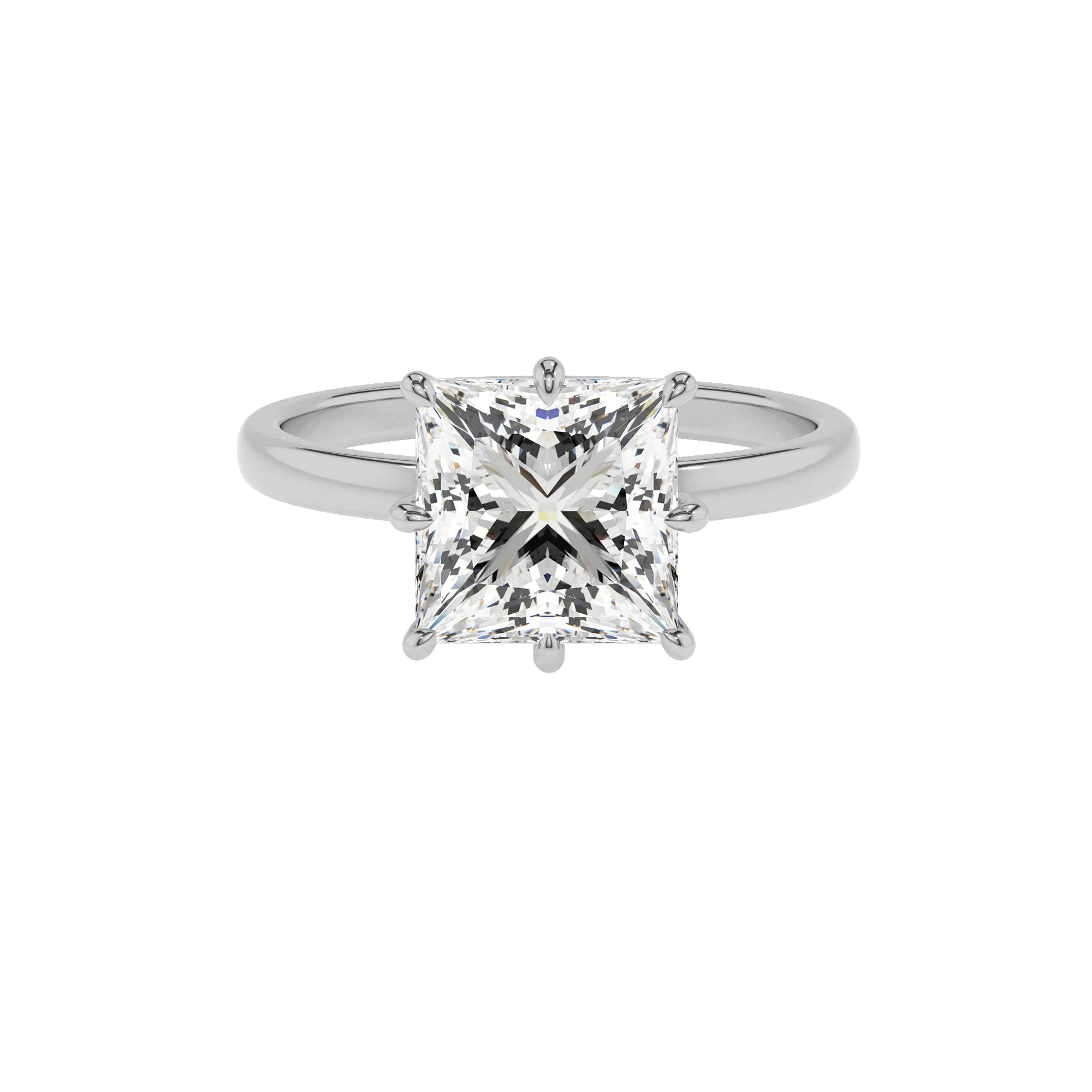 lab grown moissanite princess solitaire rings in sterling silver