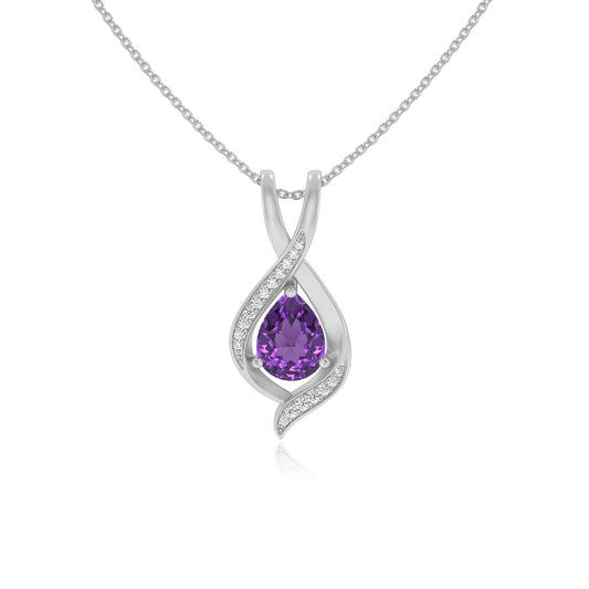 lab grown amethyst pear solitaire necklaces in sterling silver