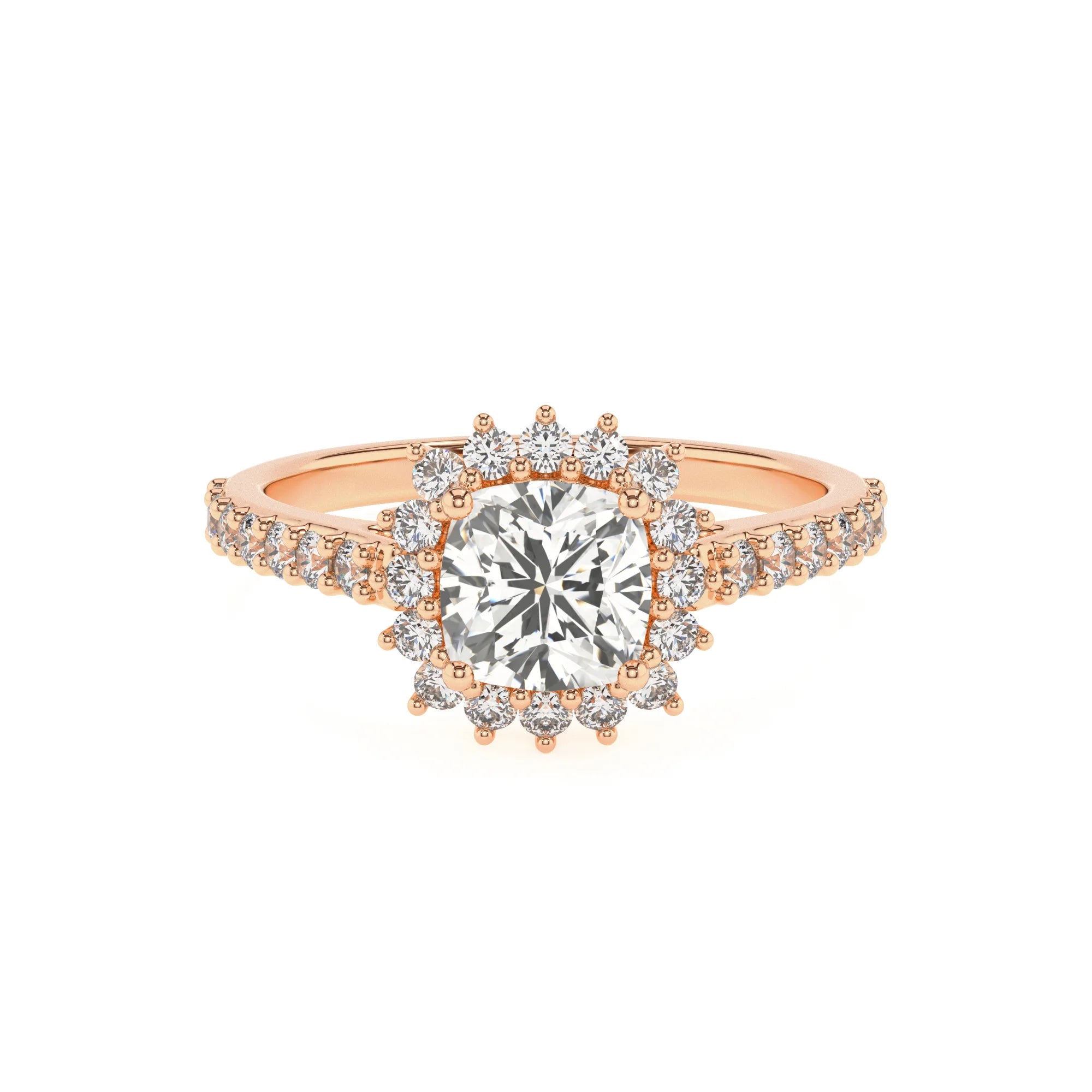 lab grown moissanite cushion solitaire rings in rose gold