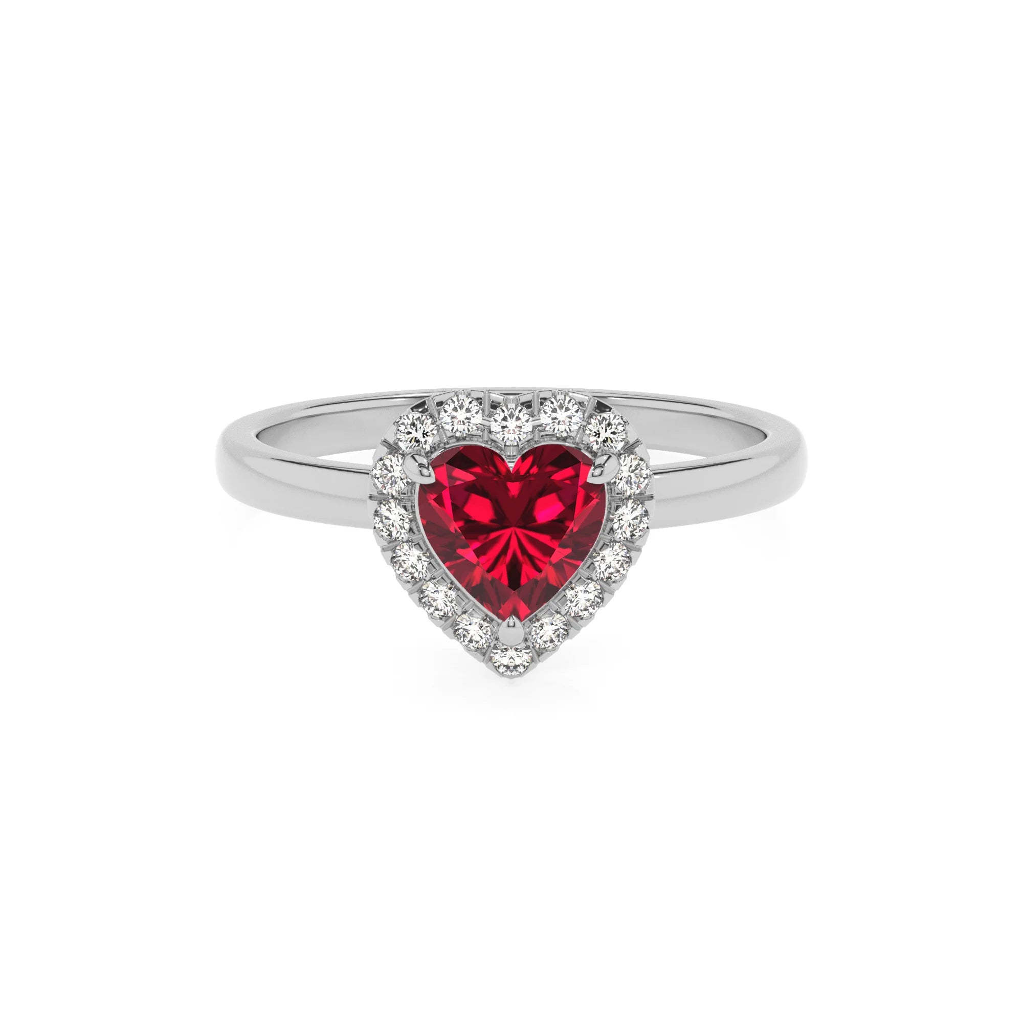 lab grown ruby heart solitaire rings in platinum