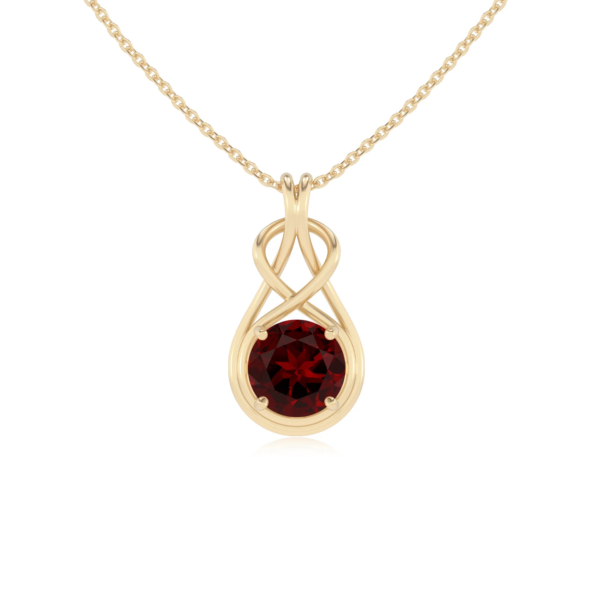 natural garnet round solitaire necklaces in yellow gold