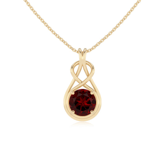 natural garnet round solitaire necklaces in yellow gold