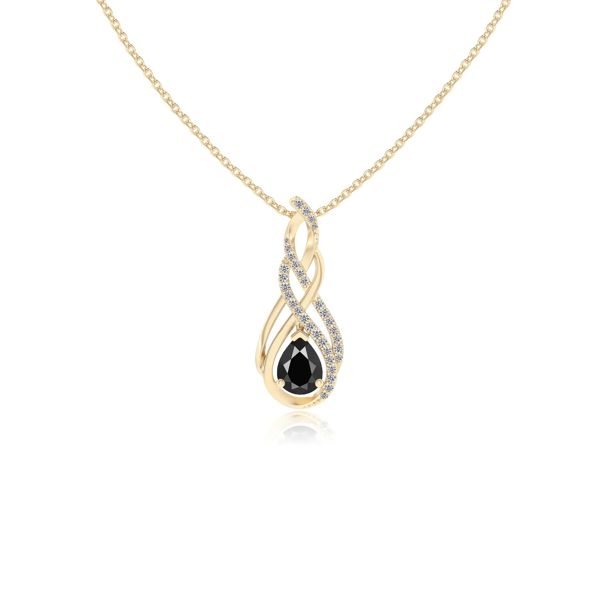 natural black-onyx pear solitaire necklaces in yellow gold