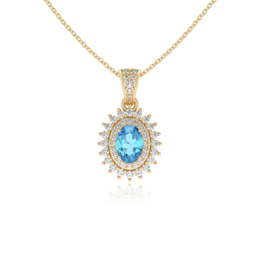 natural swiss-blue-topaz oval halo necklaces in yellow gold