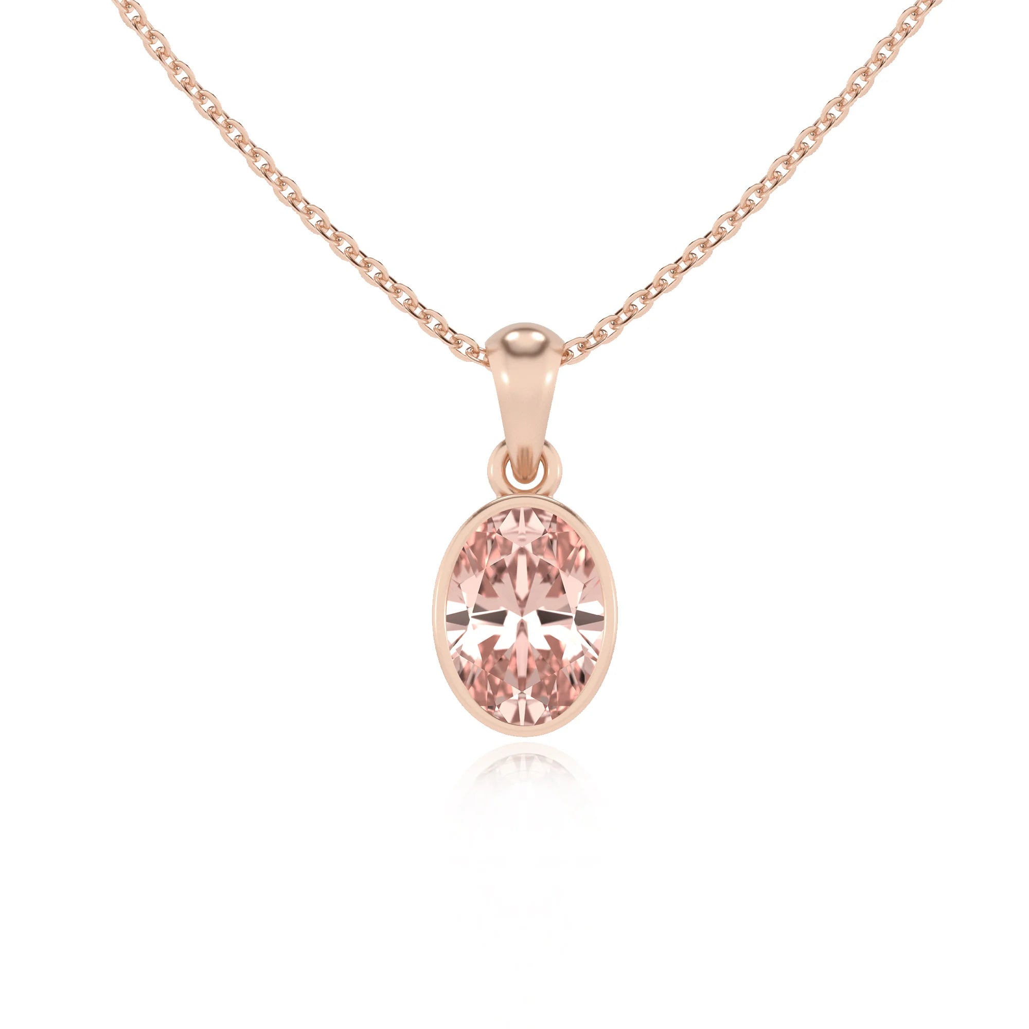 lab grown morganite oval solitaire necklaces in rose gold