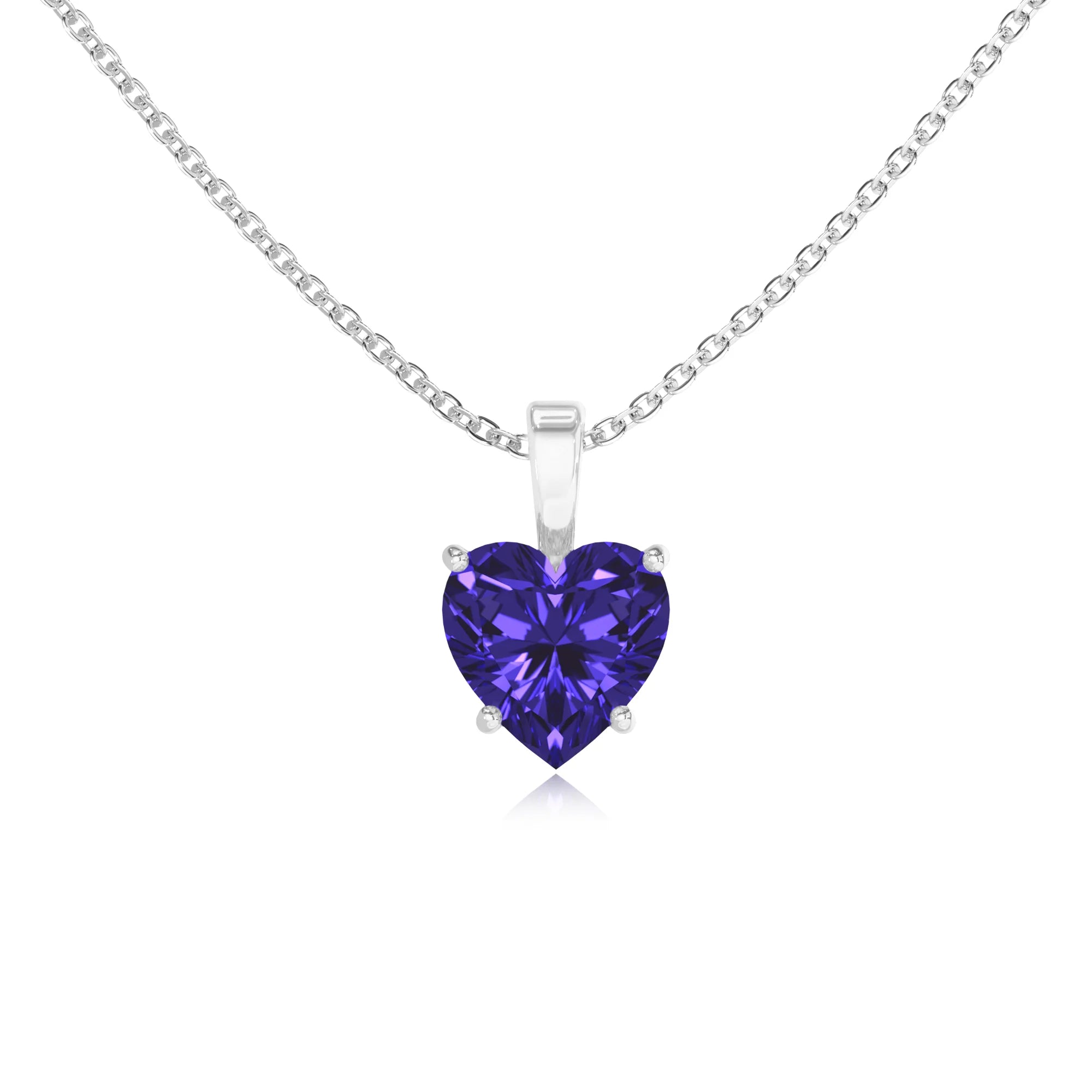lab grown tanzanite heart solitaire necklaces in platinum