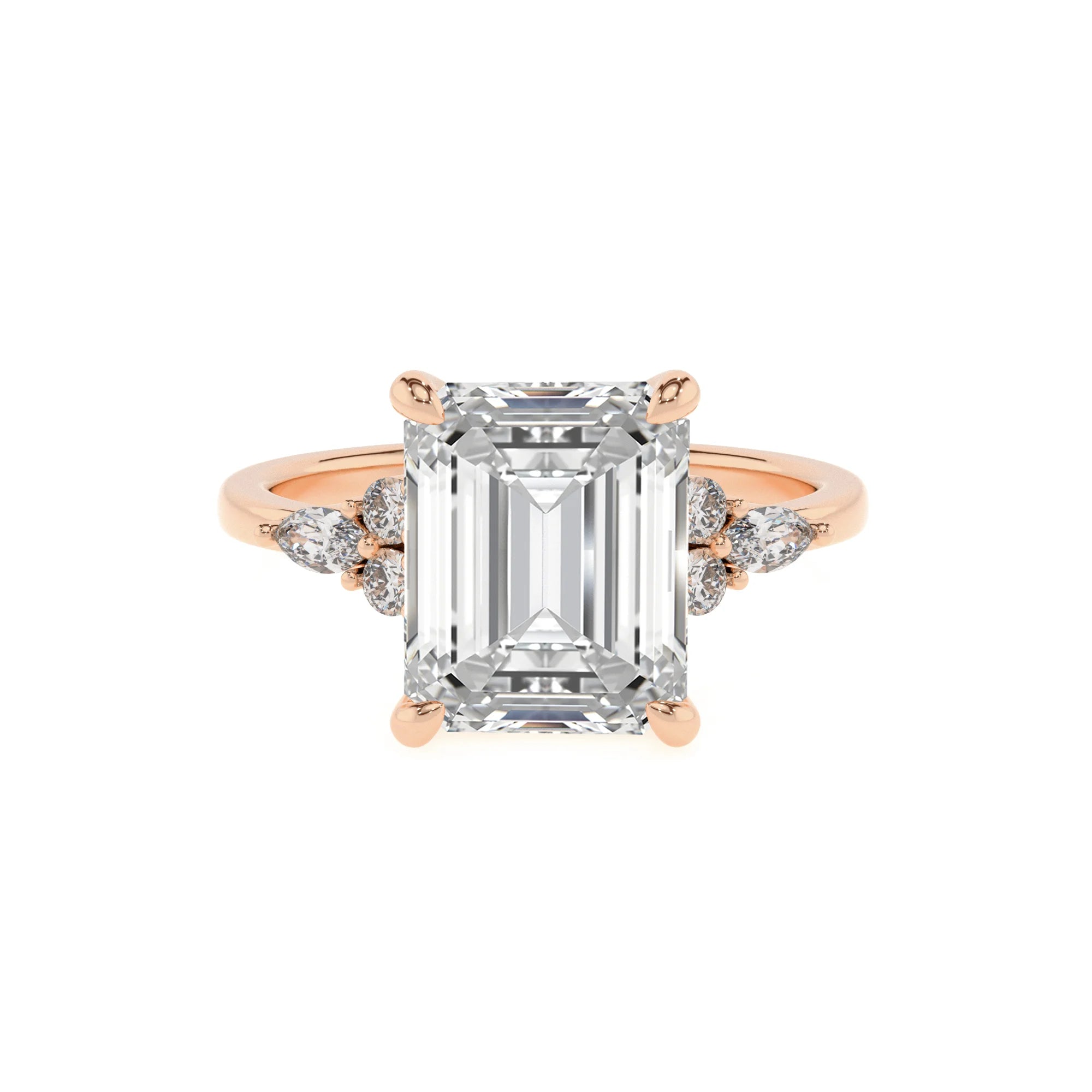 lab grown moissanite emerald cut solitaire rings in rose gold