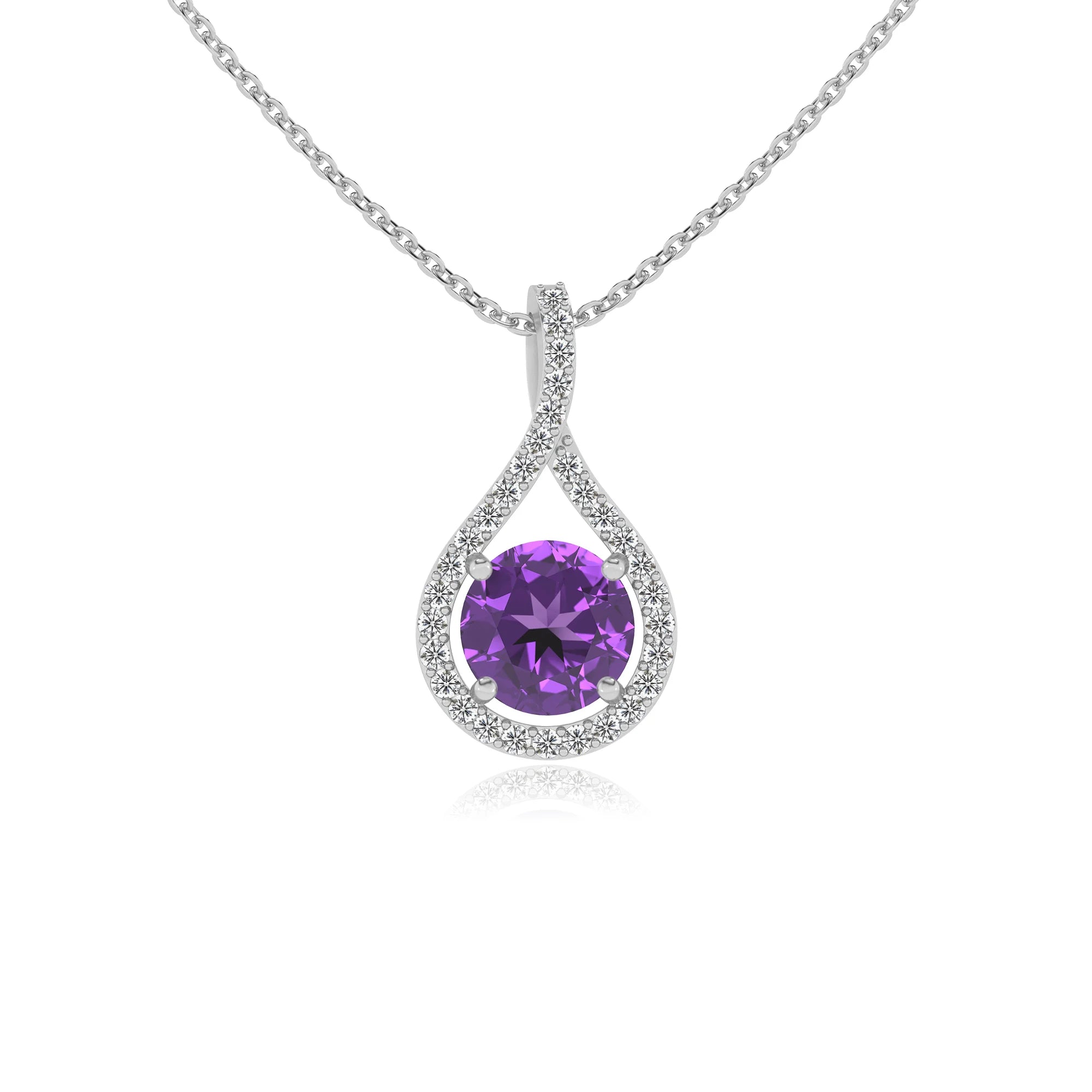 lab grown amethyst round solitaire necklaces in platinum
