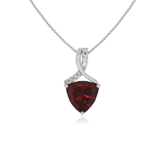 natural garnet trillion solitaire necklaces in white gold