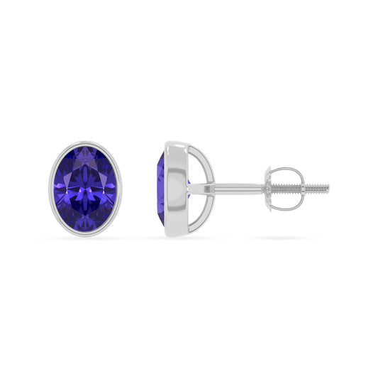 lab grown tanzanite oval stud earrings in platinum