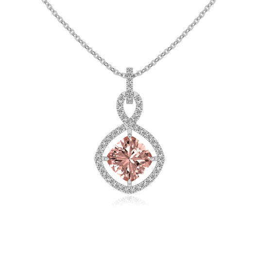 lab grown morganite cushion infinity necklaces in white gold