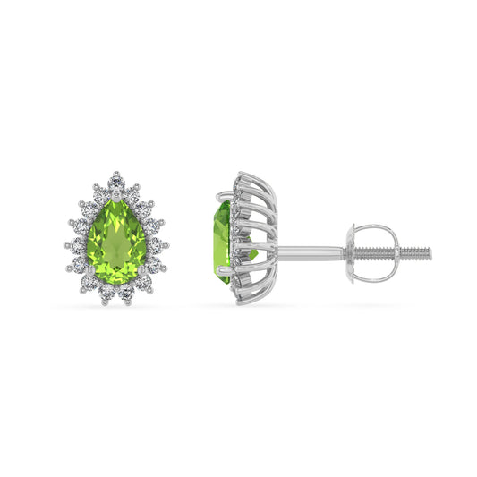 natural peridot pear stud earrings in platinum