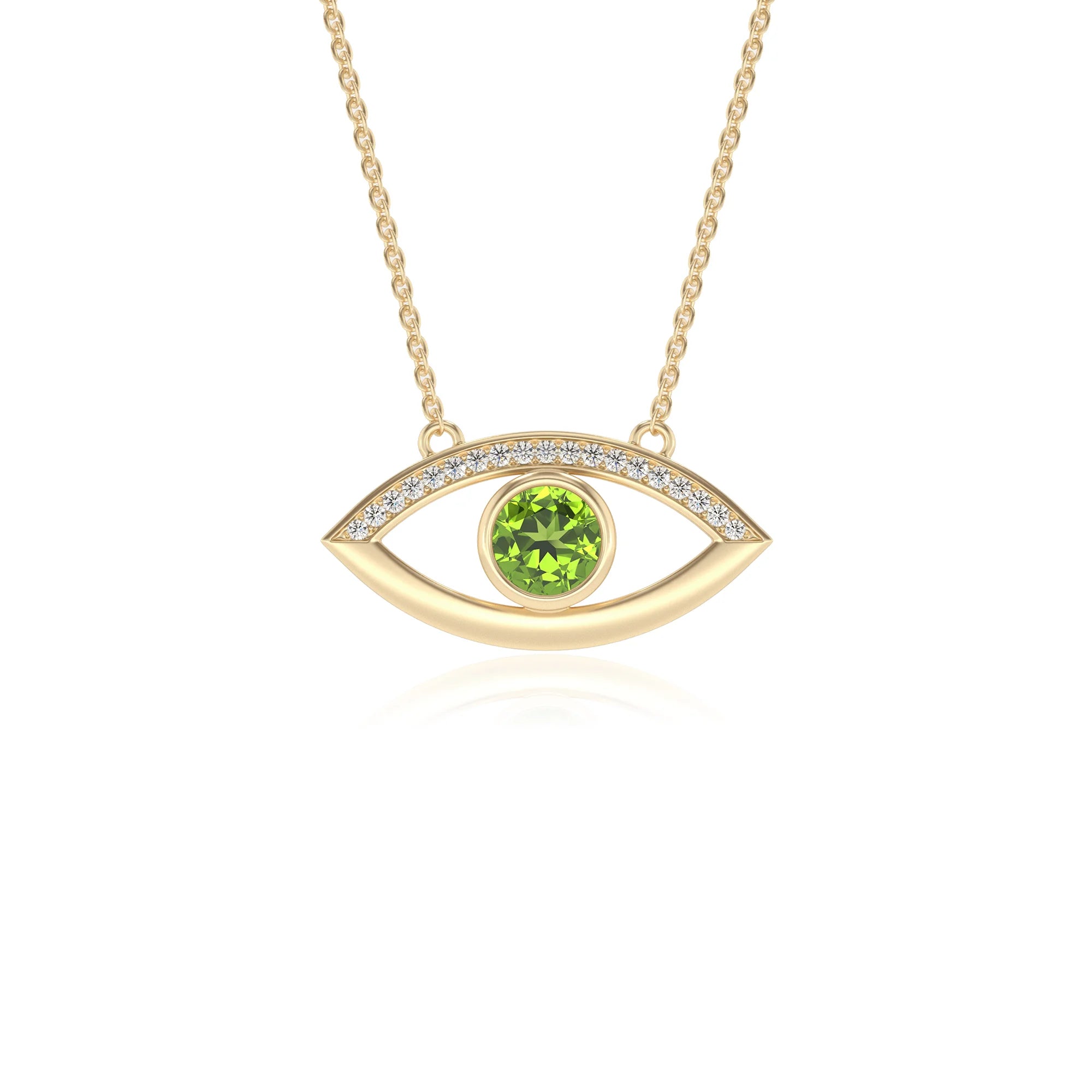 natural peridot round solitaire necklaces in yellow gold