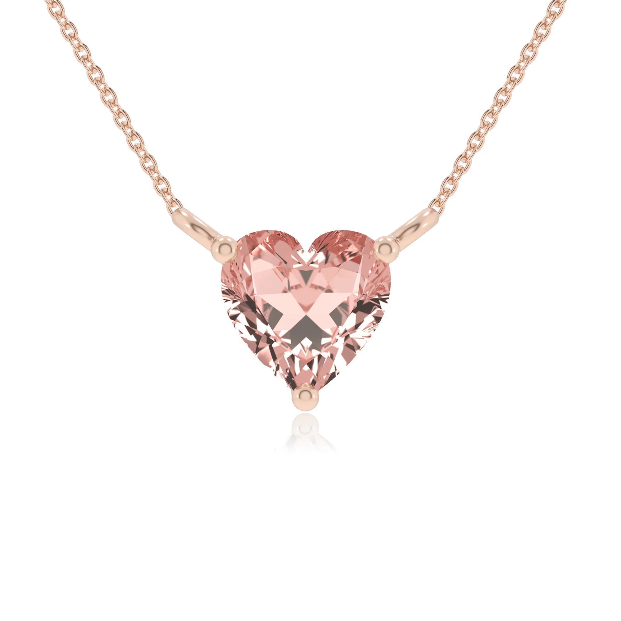 lab grown morganite heart solitaire necklaces in rose gold