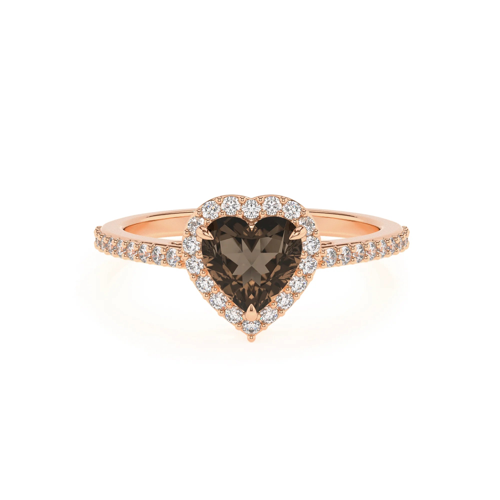 natural smoky-quartz heart solitaire rings in rose gold