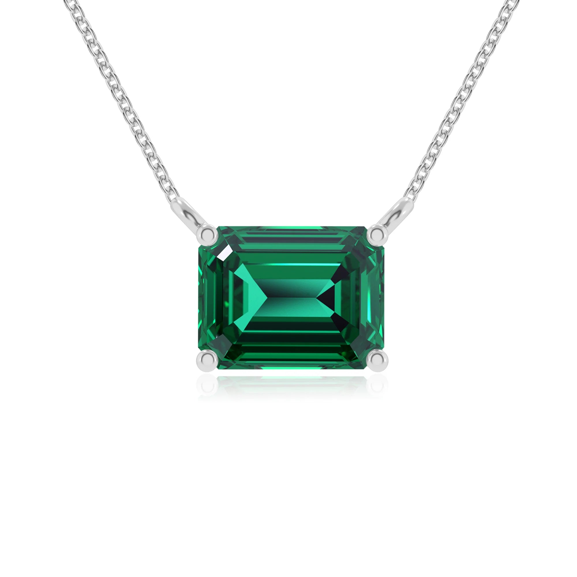 lab grown emerald octogon cut solitaire necklaces in white gold