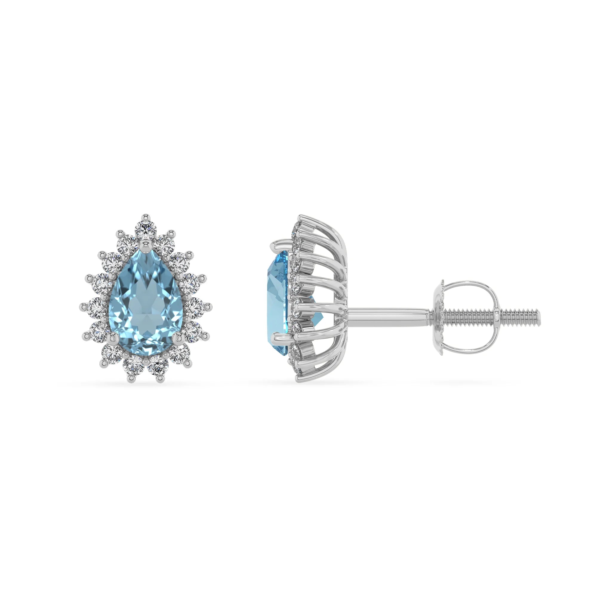 lab grown aquamarine pear stud earrings in platinum