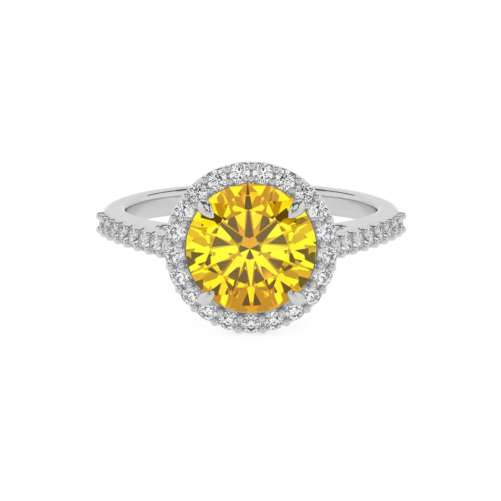lab grown yellow-sapphire round solitaire rings in white gold