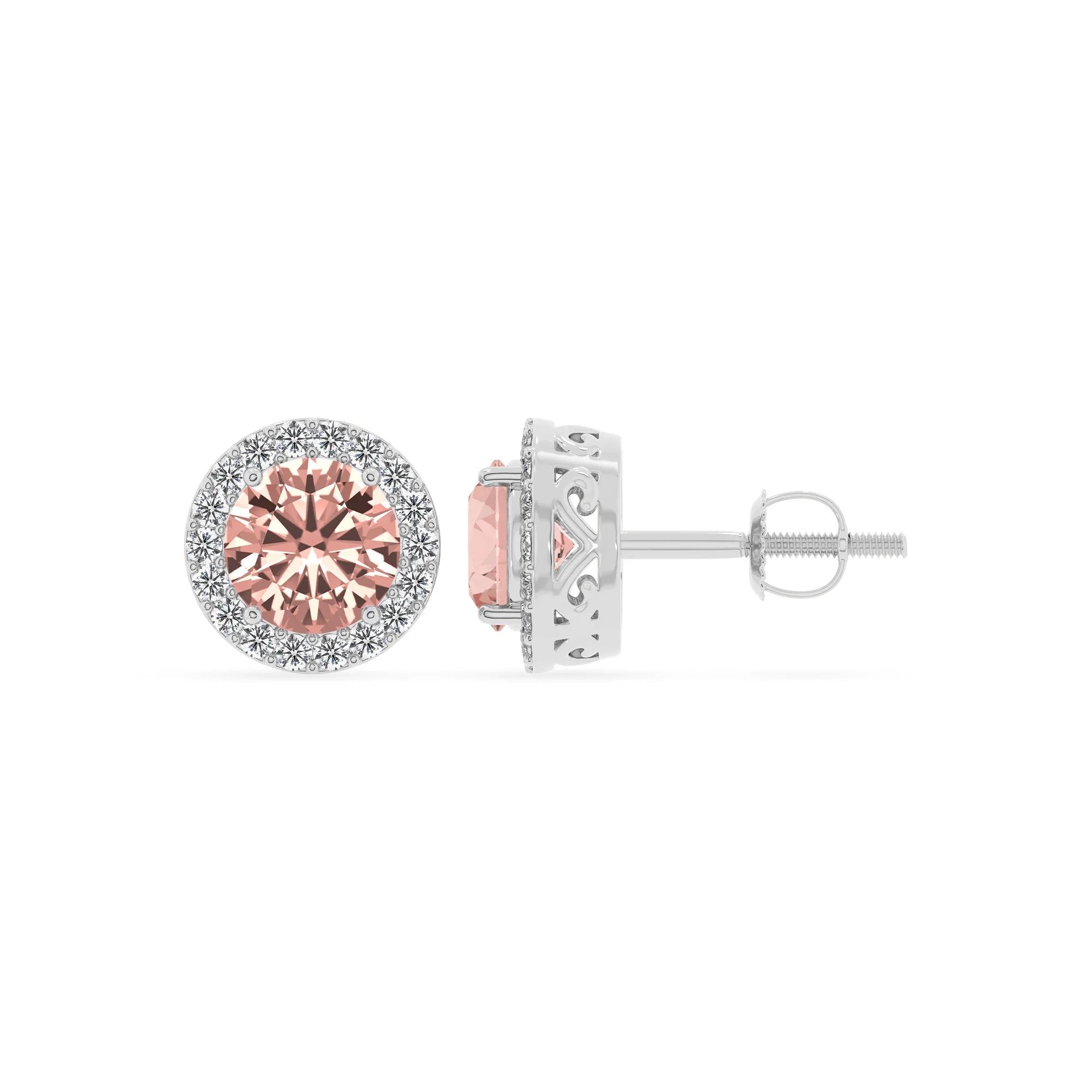 lab grown morganite round stud earrings in platinum