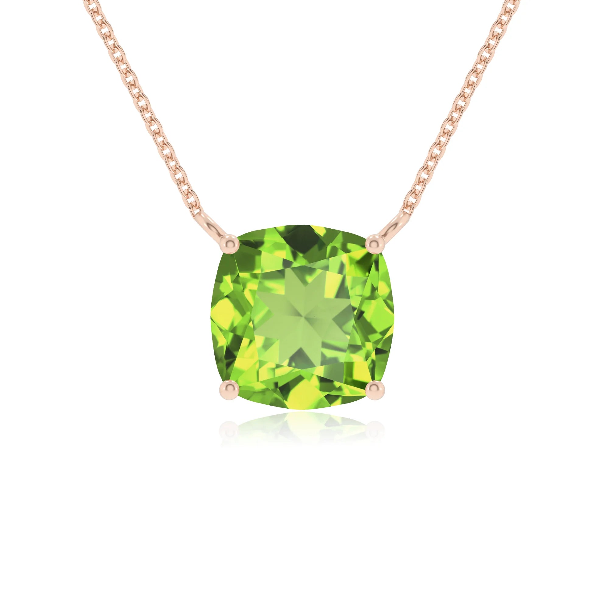 natural peridot cushion solitaire necklaces in rose gold