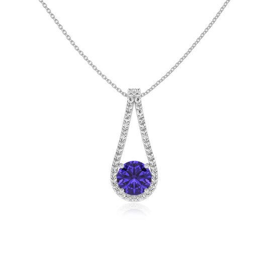 lab grown tanzanite round solitaire v-bale necklaces in white gold