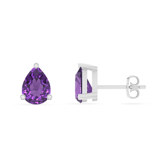 lab grown amethyst pear stud earrings in platinum
