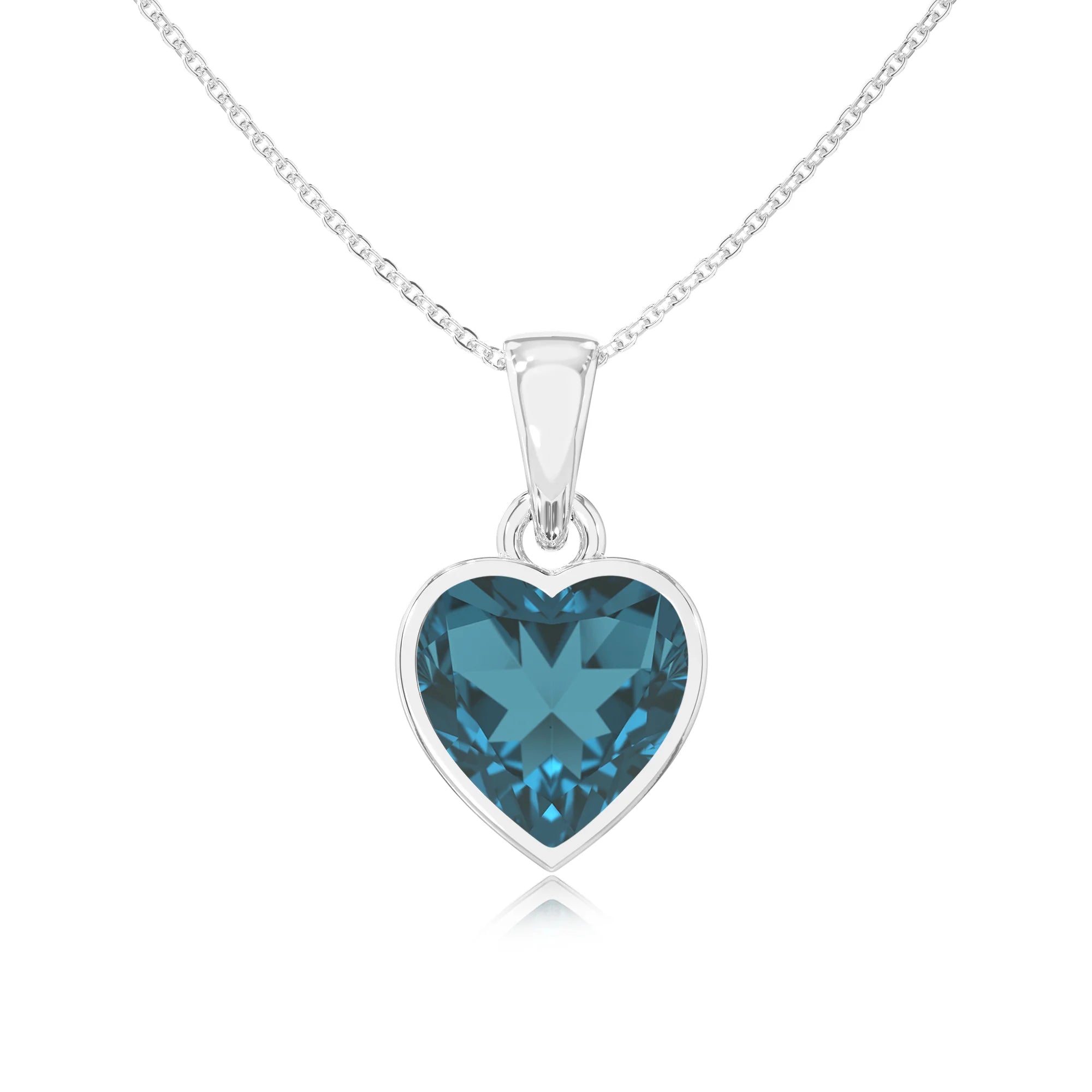 natural london-blue-topaz heart solitaire necklaces in sterling silver