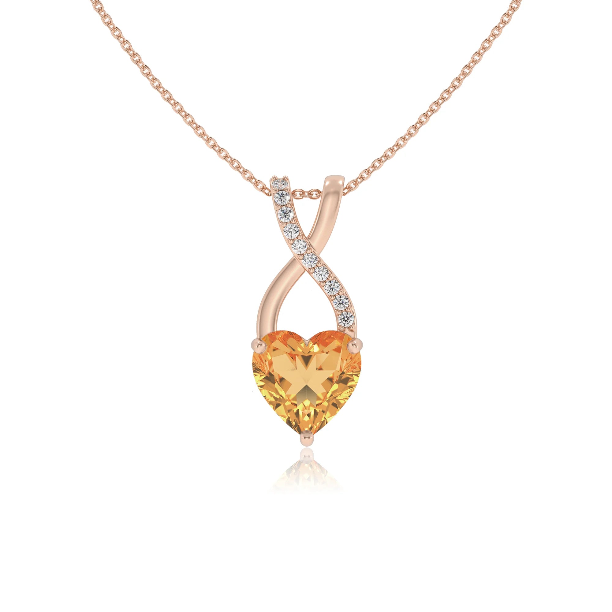 lab grown citrine heart solitaire necklaces in rose gold