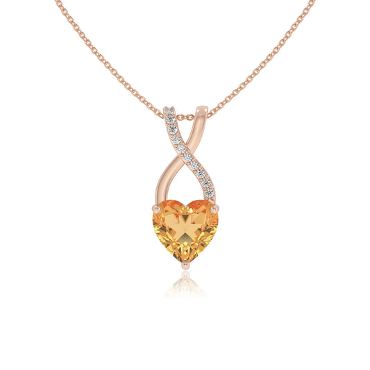 lab grown citrine heart solitaire necklaces in rose gold
