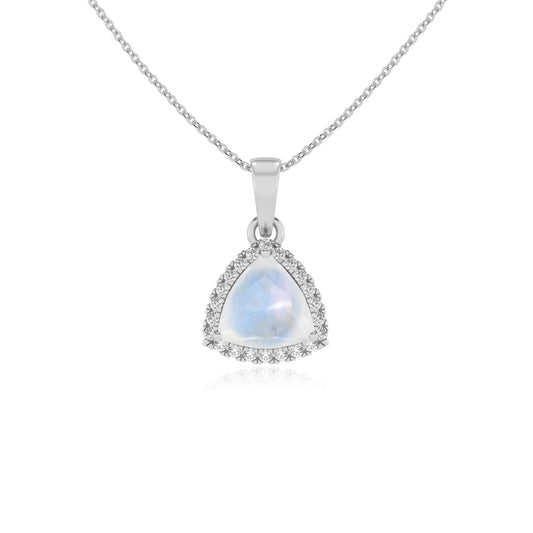 natural rainbow-moonstone trillion solitaire necklaces in sterling silver