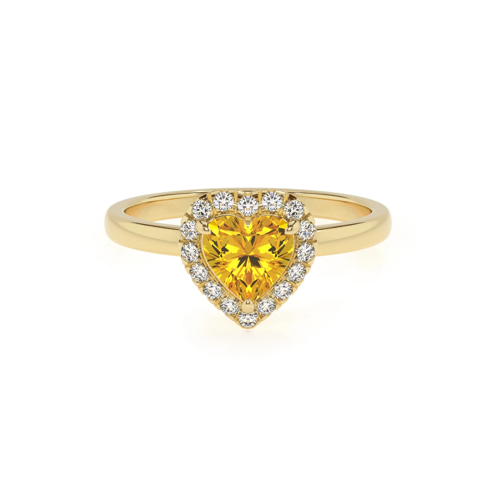 lab grown yellow-sapphire heart solitaire rings in yellow gold