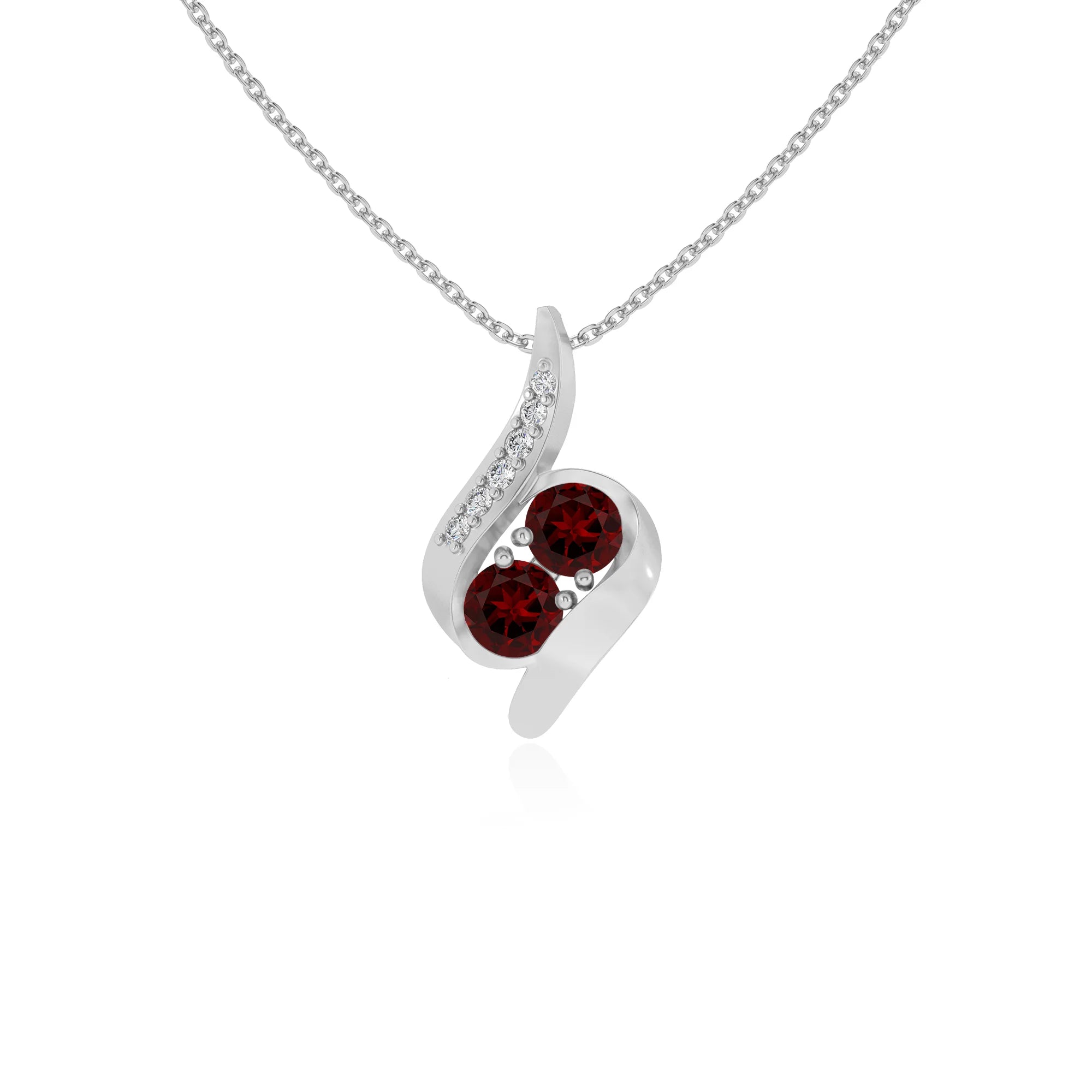 natural garnet round solitaire v-bale necklaces in sterling silver