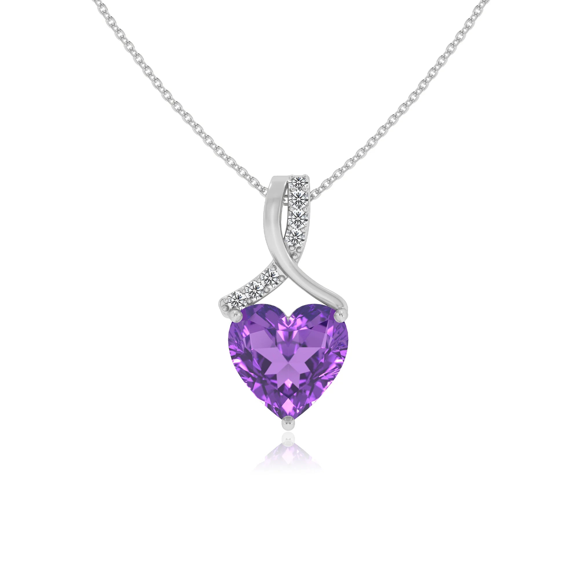 lab grown amethyst heart solitaire necklaces in platinum