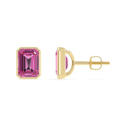 Lab Grown Pink Sapphire Emerald-Cut Solitaire Stud Earrings