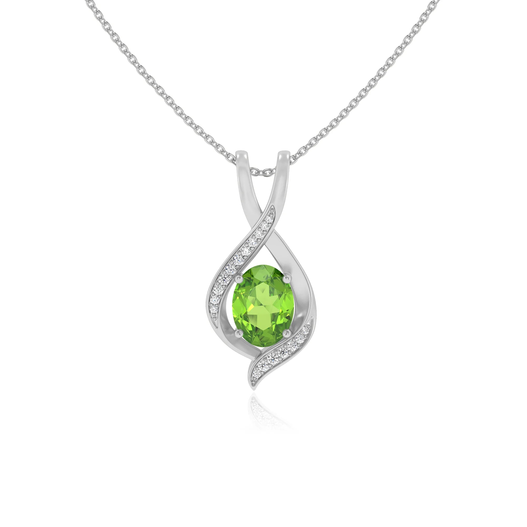 natural peridot oval solitaire necklaces in platinum