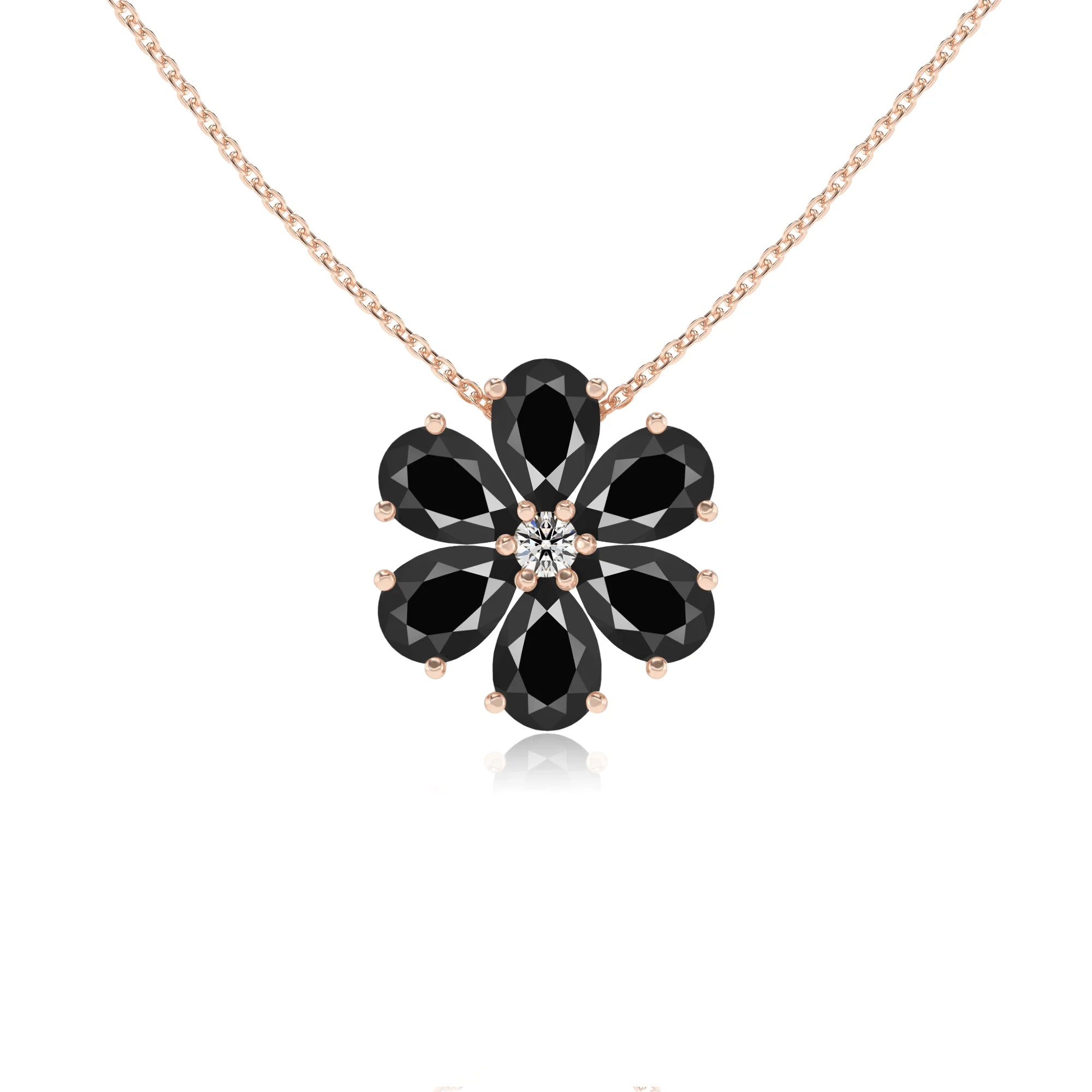 natural black-onyx pear solitaire necklaces in rose gold