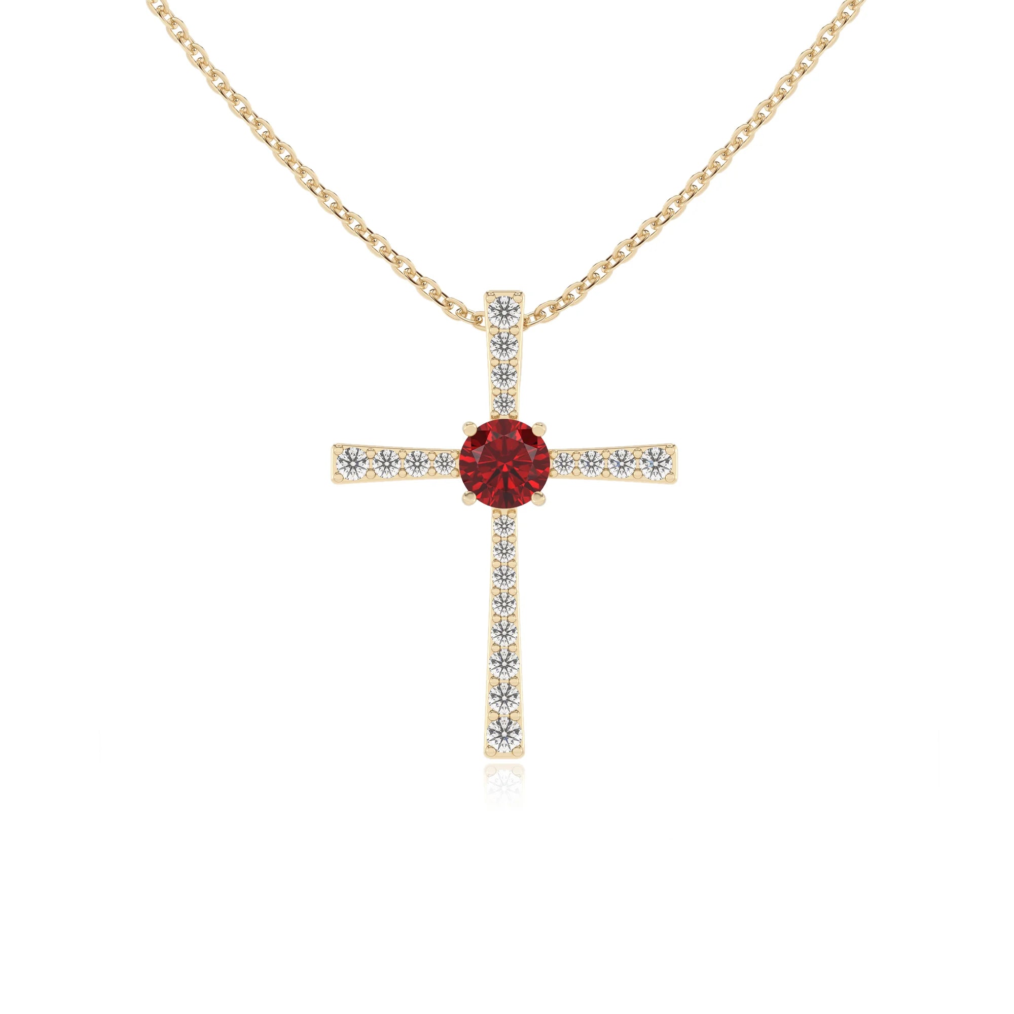 lab grown ruby round infinity necklaces in yellow gold