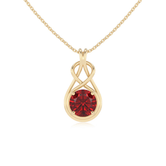 lab grown ruby round solitaire necklaces in yellow gold